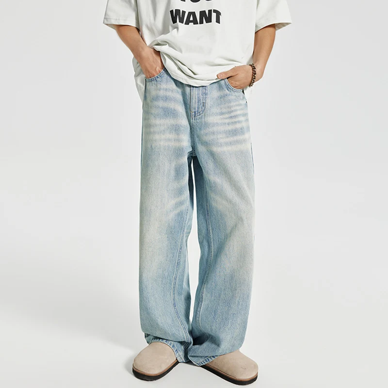 Herren Baggy-Denim-Palazzohose im washed‑Lightlook mit extra weitem Bein Drune
