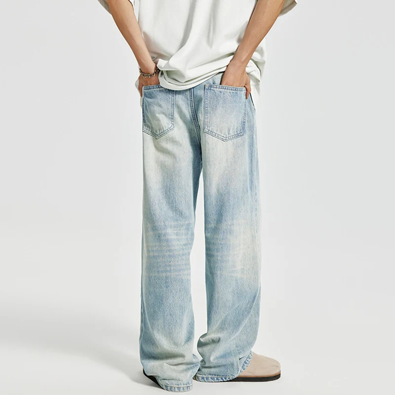 Herren Baggy-Denim-Palazzohose im washed‑Lightlook mit extra weitem Bein Drune