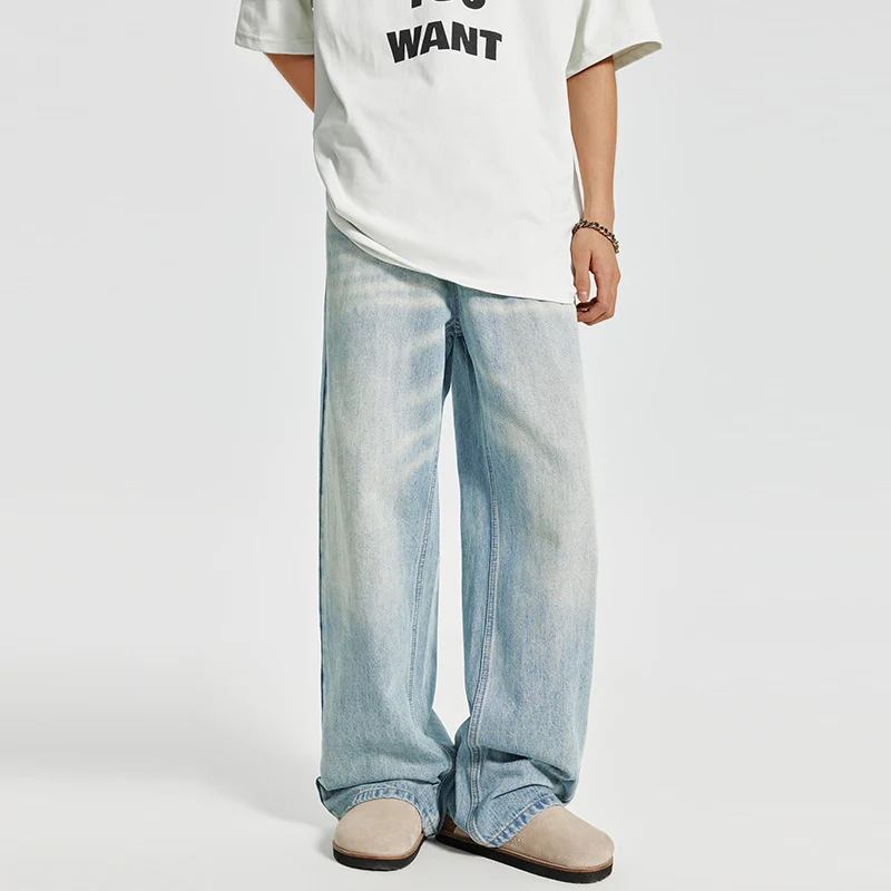 Herren Baggy-Denim-Palazzohose im washed‑Lightlook mit extra weitem Bein Drune