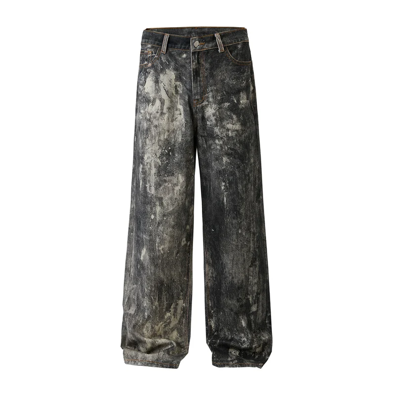 Herren Baggy-Denim mit künstlerischer Bleach-Optik und weitem Bein Drune