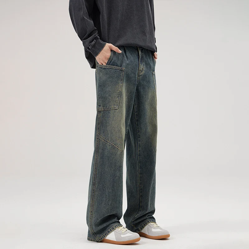 Herren Baggy-Denim-Cargohose mit ergonomischen Knieabnähern und großzügigen Fronttaschen Drune