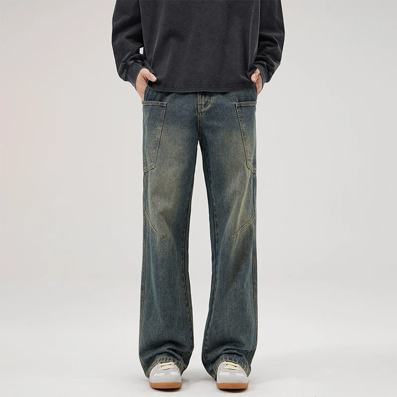 Herren Baggy-Denim-Cargohose mit ergonomischen Knieabnähern und großzügigen Fronttaschen Drune