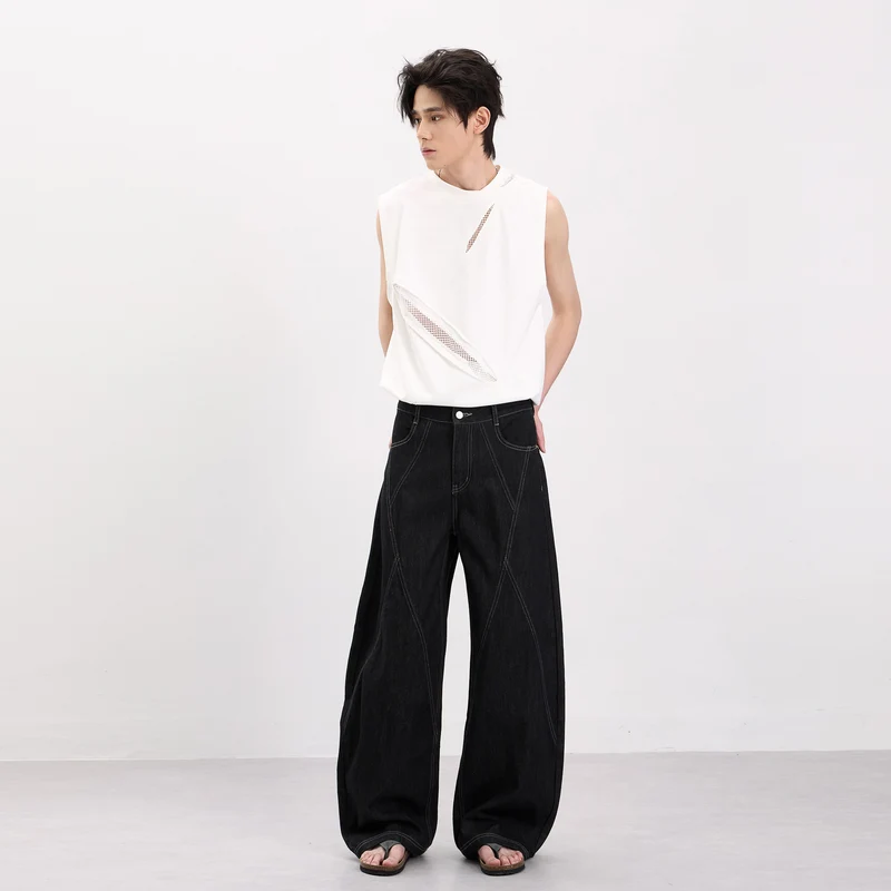 Herren Ärmelloses Oversize-Tanktop mit Mesh‑Einsätzen und asymmetrischem Schnitt Drune