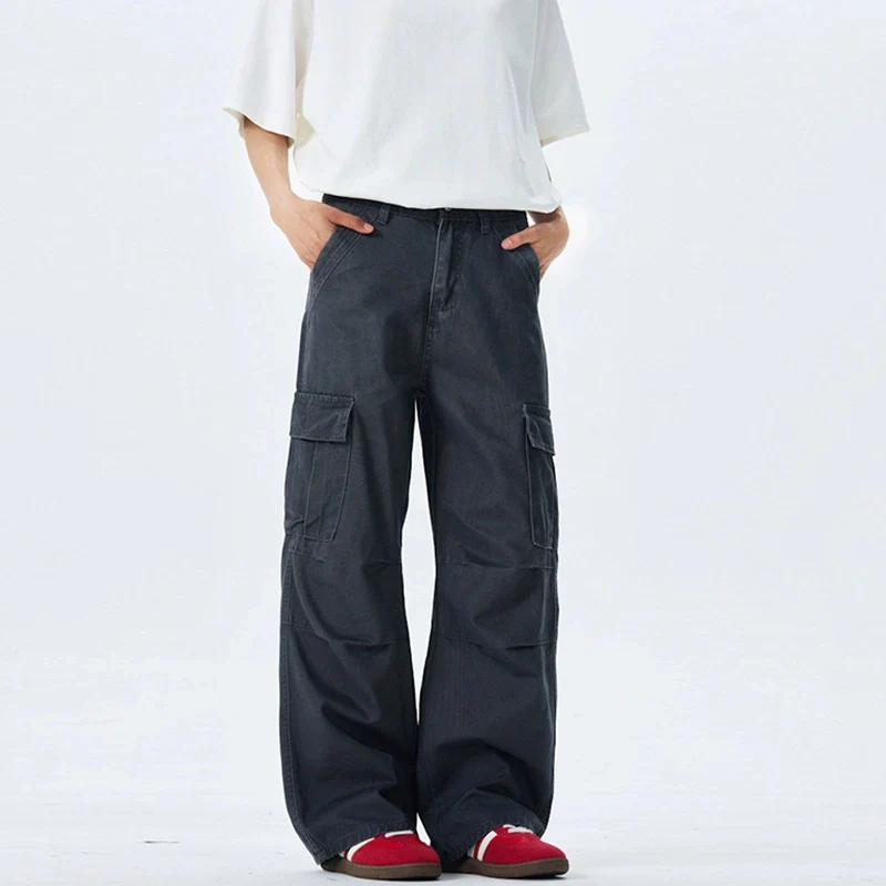 Damen Weitgeschnittene Cargo-Hose mit hoher Taille und aufgesetzten Taschen Drune