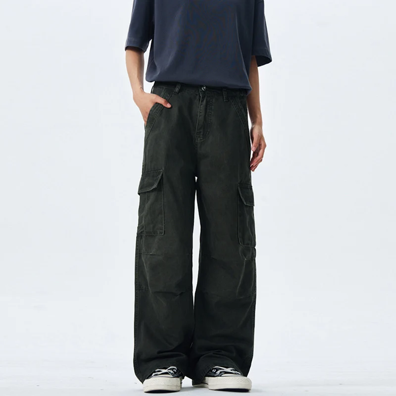 Damen Weitgeschnittene Cargo-Hose mit hoher Taille und aufgesetzten Taschen Drune