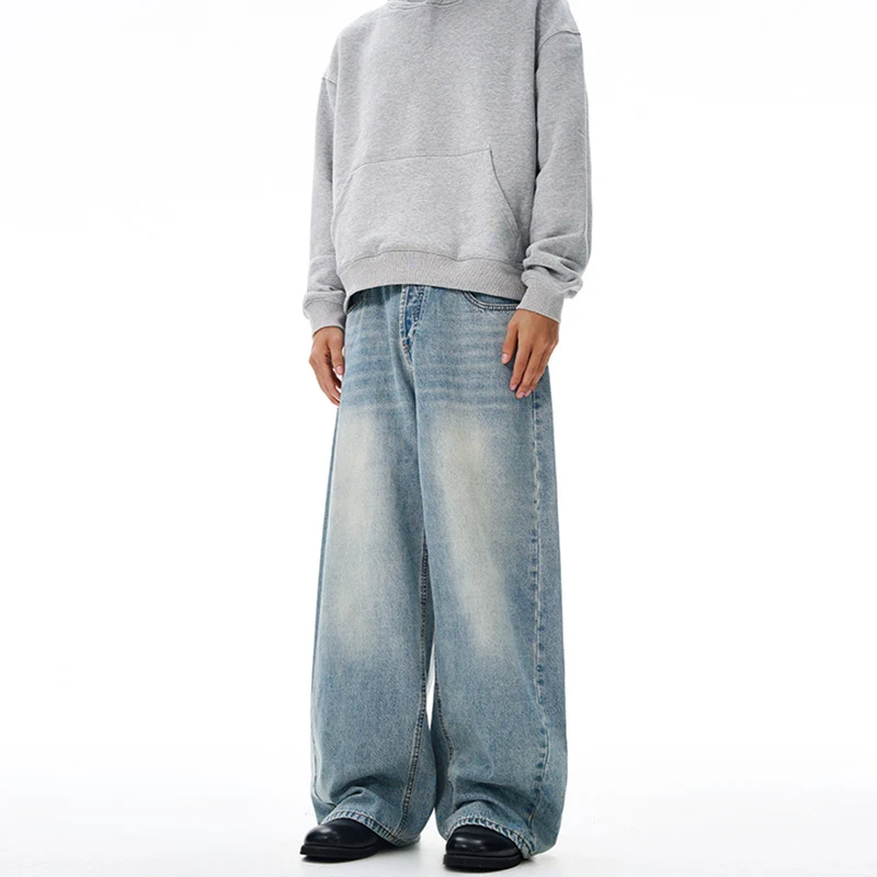 Damen Weitfallende Bodenlange Palazzodenim-Jeans mit Vintage-Fade und geradem Saum Drune