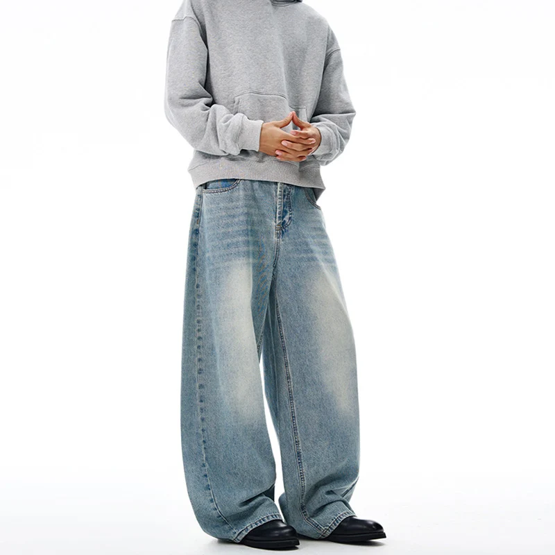 Damen Weitfallende Bodenlange Palazzodenim-Jeans mit Vintage-Fade und geradem Saum Drune