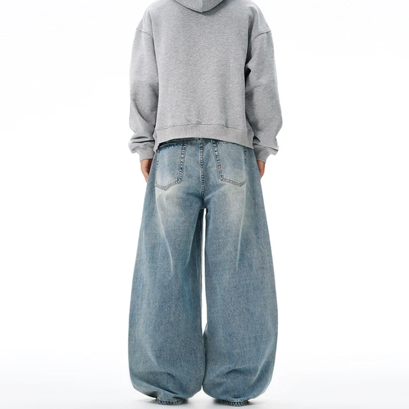 Damen Weitfallende Bodenlange Palazzodenim-Jeans mit Vintage-Fade und geradem Saum Drune