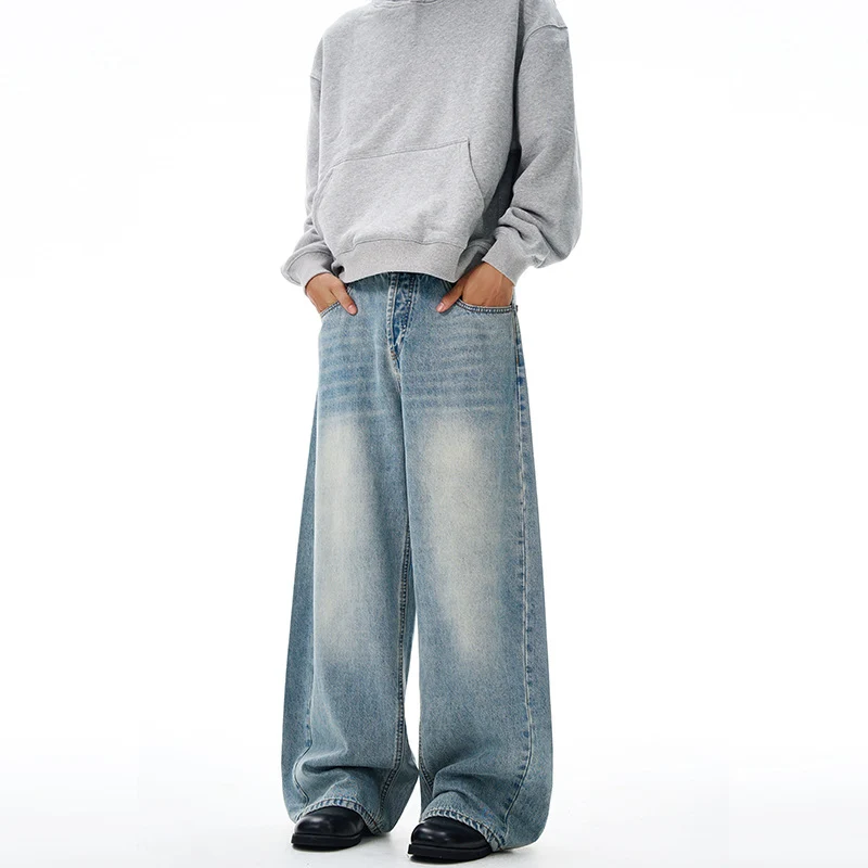 Damen Weitfallende Bodenlange Palazzodenim-Jeans mit Vintage-Fade und geradem Saum Drune