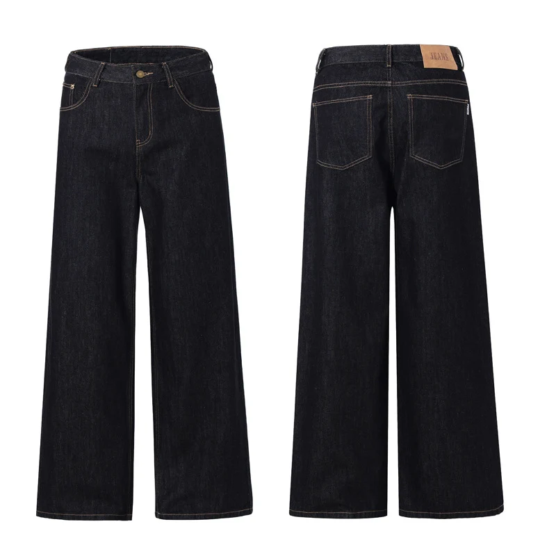 Damen Weite tiefsitzende Baggy-Denimhose im Marlene-Stil mit Kontrastnähten Drune