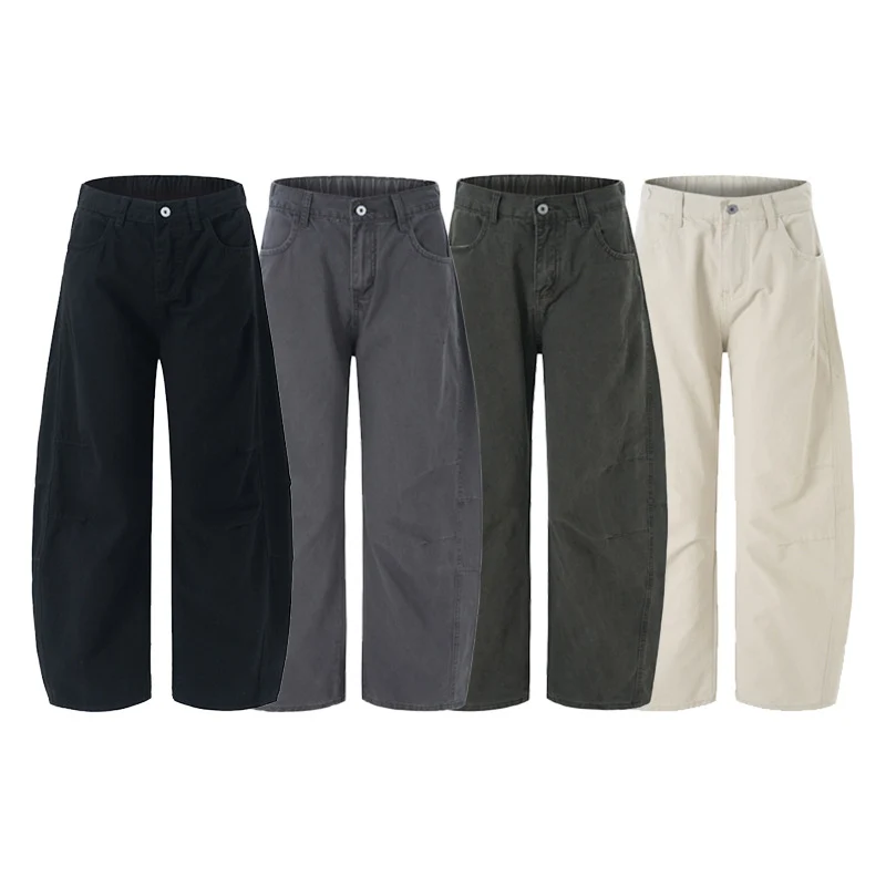 Damen Weite hochtaillierte Canvas-Hose mit elastischem Rückbund und Utility-Nähten Drune