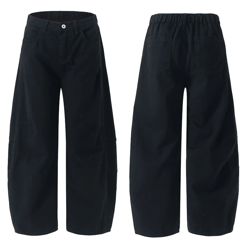 Damen Weite hochtaillierte Canvas-Hose mit elastischem Rückbund und Utility-Nähten Drune