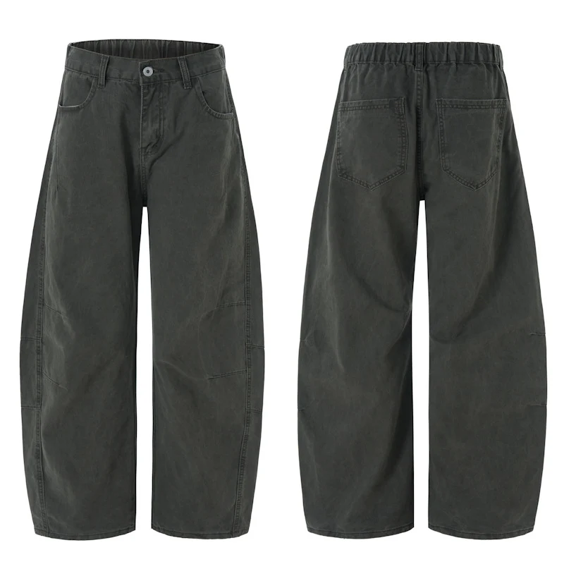 Damen Weite hochtaillierte Canvas-Hose mit elastischem Rückbund und Utility-Nähten Drune