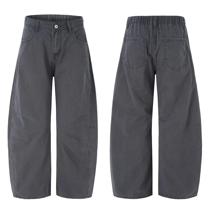 Damen Weite hochtaillierte Canvas-Hose mit elastischem Rückbund und Utility-Nähten Drune