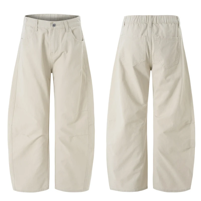 Damen Weite hochtaillierte Canvas-Hose mit elastischem Rückbund und Utility-Nähten Drune