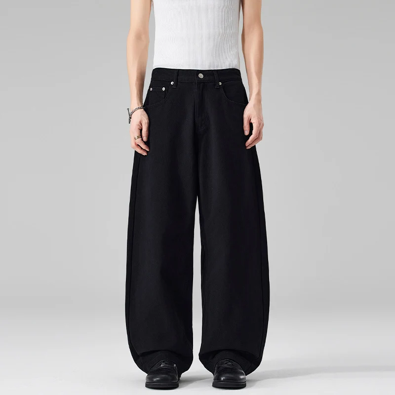 Damen Weite High‑Waist Baumwoll-Twill Baggy‑Hose mit tiefem Schritt Drune