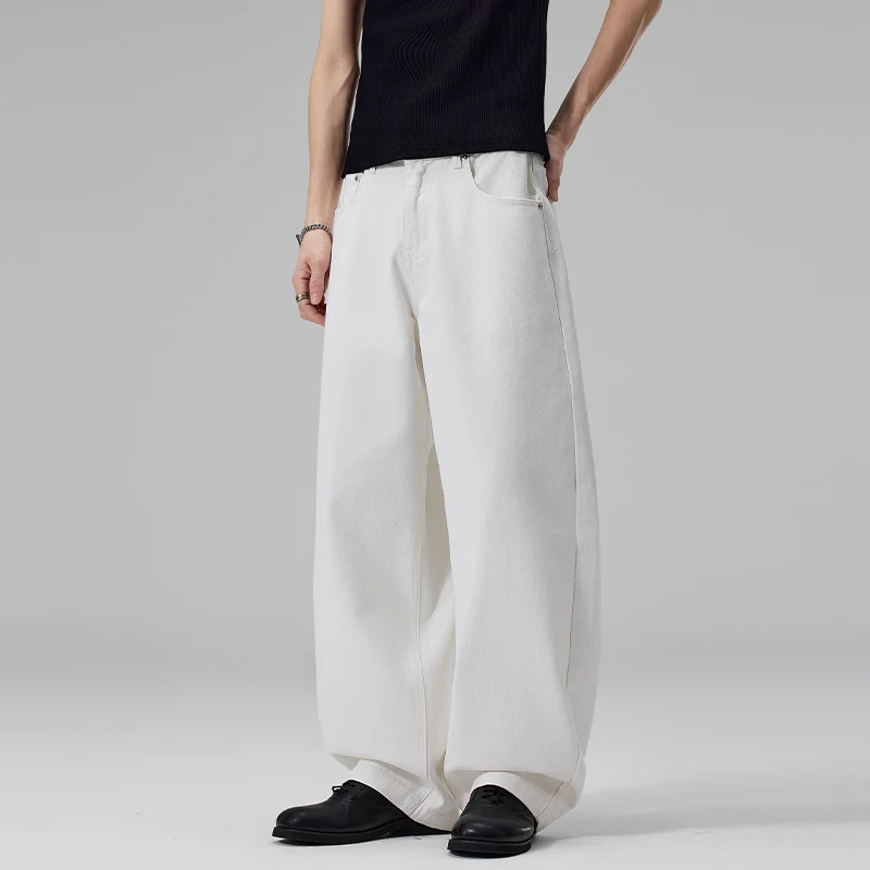 Damen Weite High‑Waist Baumwoll-Twill Baggy‑Hose mit tiefem Schritt Drune