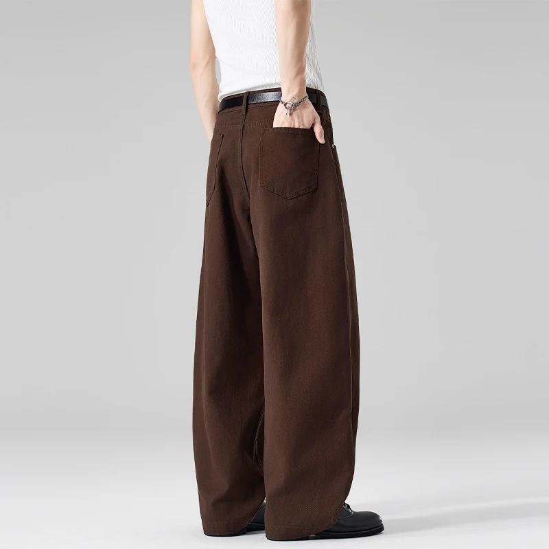 Damen Weite High‑Waist Baumwoll-Twill Baggy‑Hose mit tiefem Schritt Drune