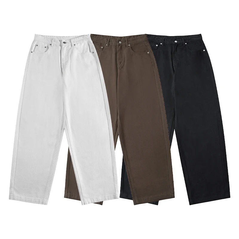 Damen Weite High‑Waist Baumwoll-Twill Baggy‑Hose mit tiefem Schritt Drune