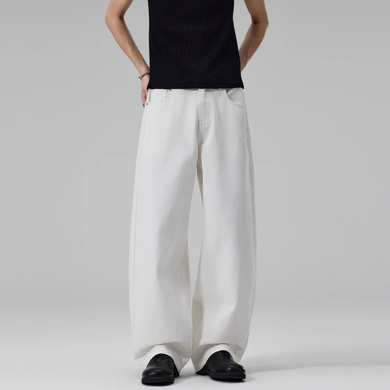 Damen Weite High‑Waist Baumwoll-Twill Baggy‑Hose mit tiefem Schritt Drune