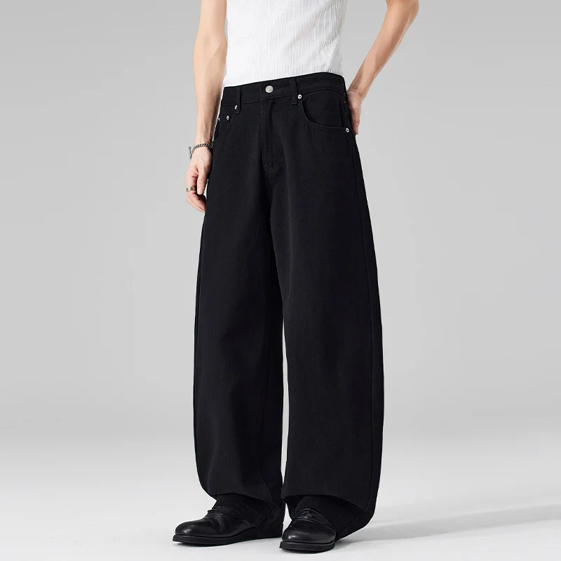 Damen Weite High‑Waist Baumwoll-Twill Baggy‑Hose mit tiefem Schritt Drune
