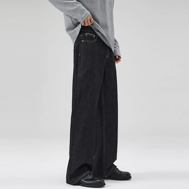 Damen Weite gefütterte Denim-Palazzo-Jeans mit mittelhohem Bund Drune