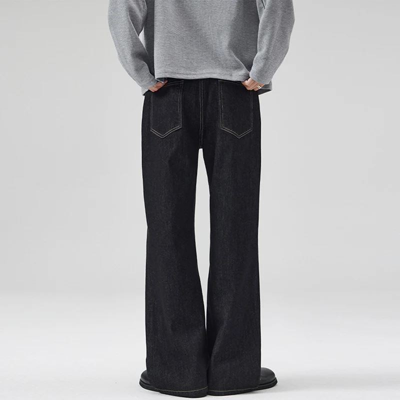 Damen Weite gefütterte Denim-Palazzo-Jeans mit mittelhohem Bund Drune