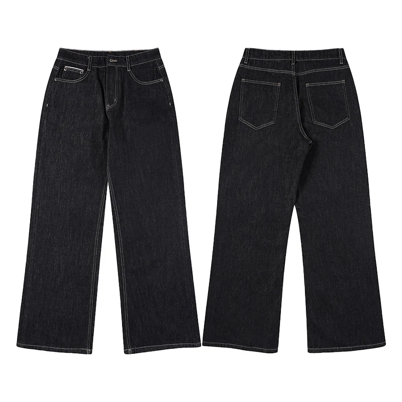 Damen Weite gefütterte Denim-Palazzo-Jeans mit mittelhohem Bund Drune