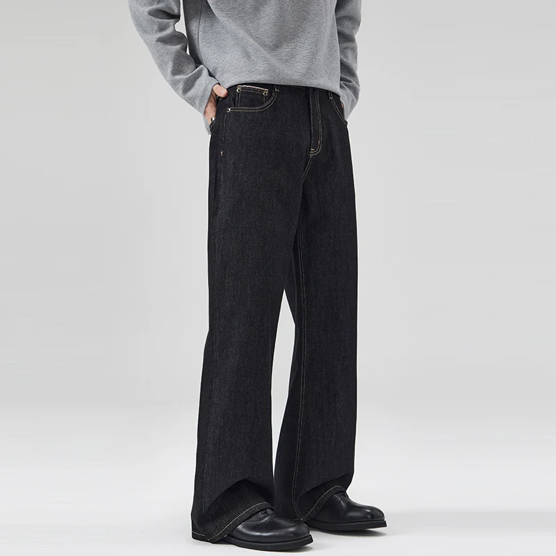 Damen Weite gefütterte Denim-Palazzo-Jeans mit mittelhohem Bund Drune