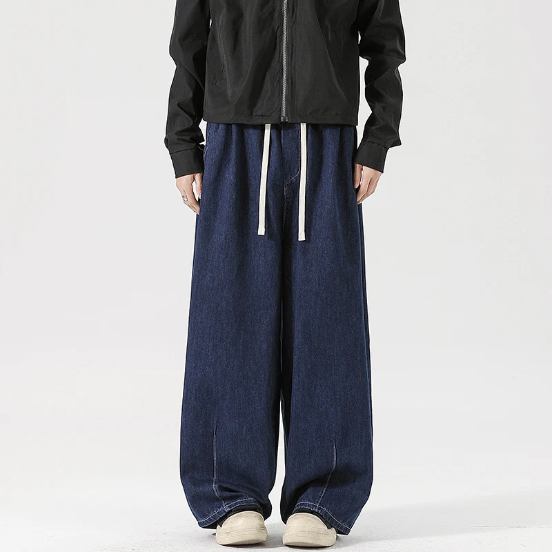 Damen Weite Denim-Palazzohose mit Tunnelzugbund, tiefem Schritt und extra weitem Bein Drune