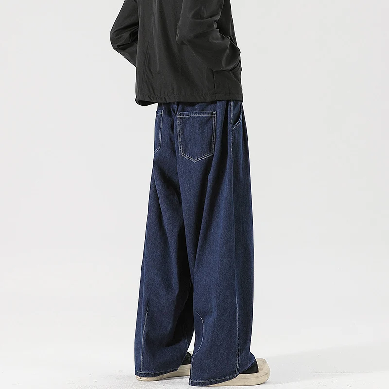 Damen Weite Denim-Palazzohose mit Tunnelzugbund, tiefem Schritt und extra weitem Bein Drune