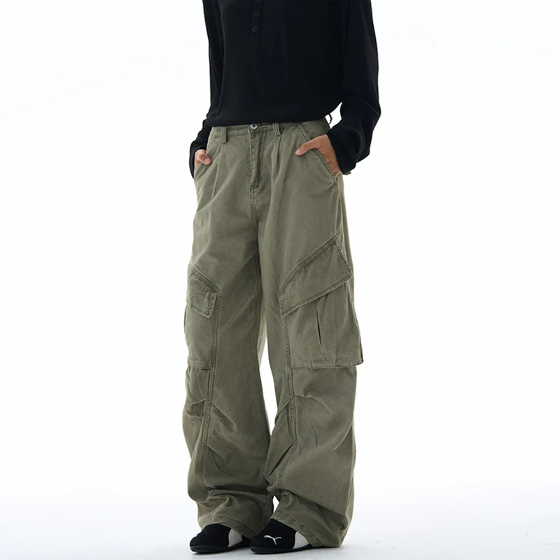 Damen weite Cargohose mit tiefem Schritt und aufgesetzten Taschen Drune