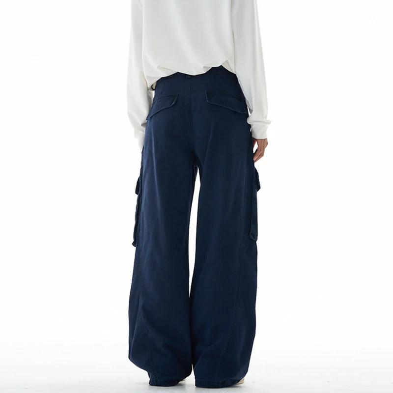 Damen weite Cargohose mit tiefem Schritt und aufgesetzten Taschen Drune