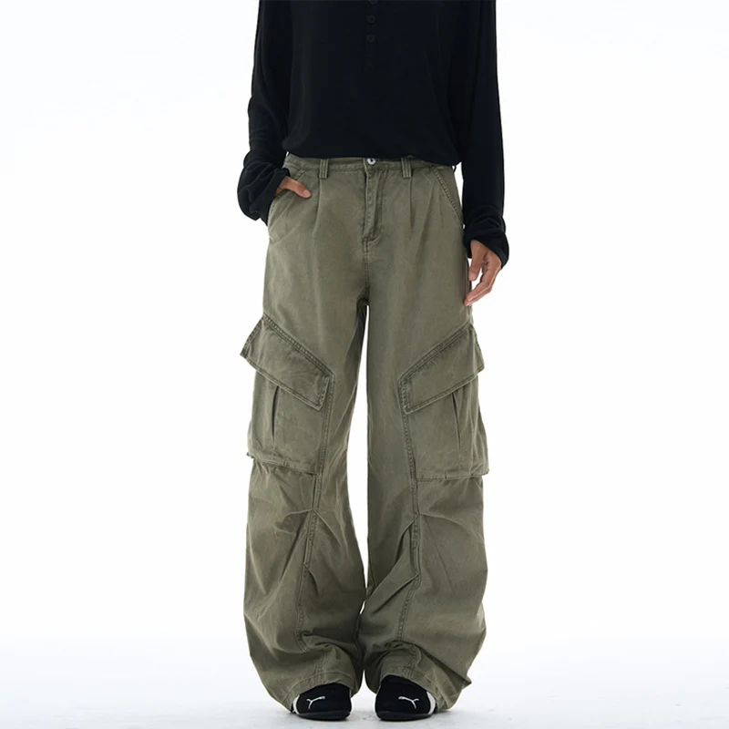 Damen weite Cargohose mit tiefem Schritt und aufgesetzten Taschen Drune