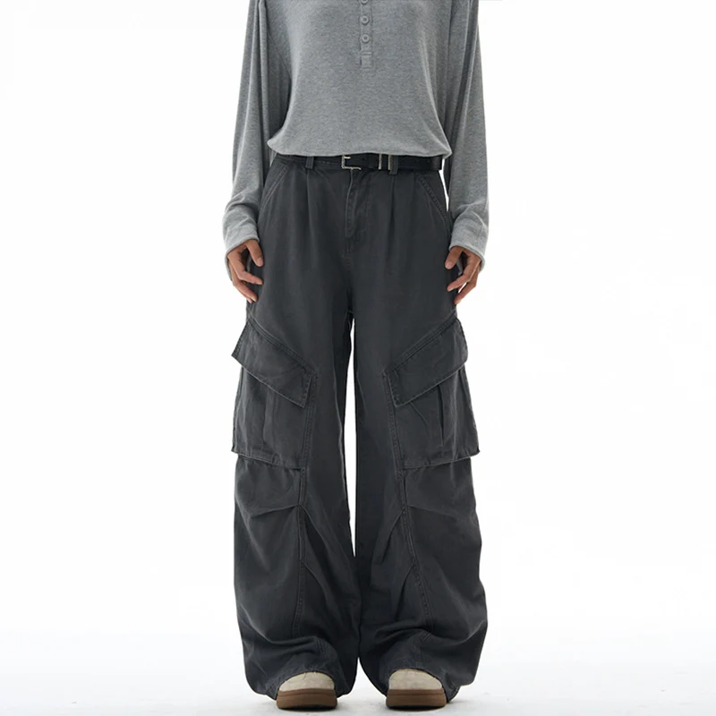 Damen weite Cargohose mit tiefem Schritt und aufgesetzten Taschen Drune