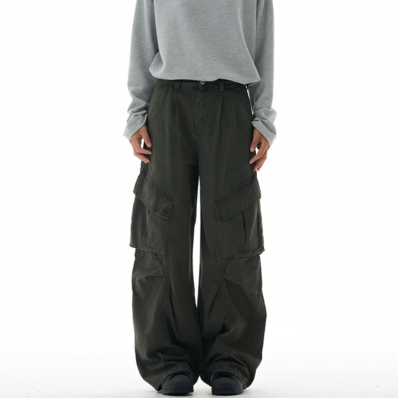 Damen weite Cargohose mit tiefem Schritt und aufgesetzten Taschen Drune