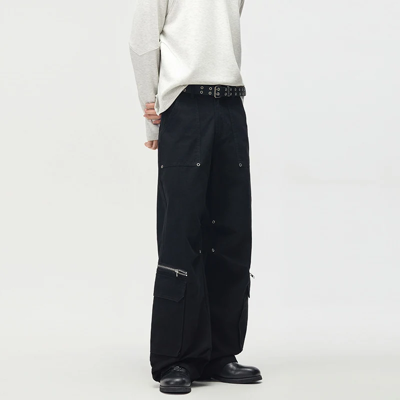 Damen Weite Cargo-Palazzo-Hose mit Reißverschluss- und Klappentaschen Drune