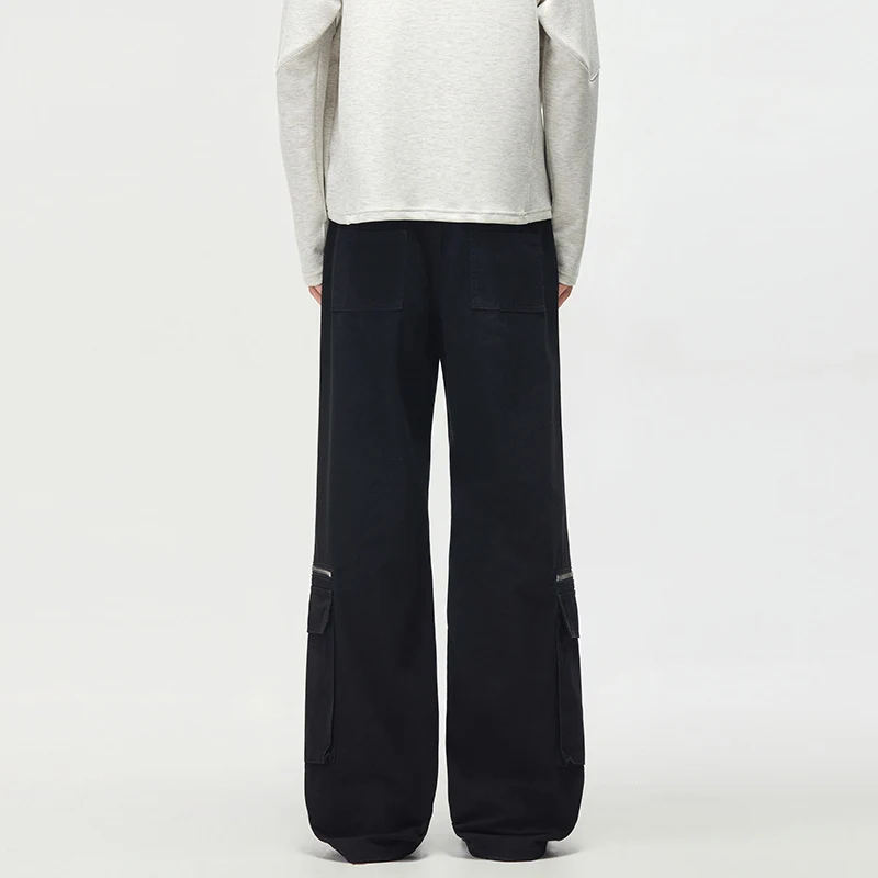 Damen Weite Cargo-Palazzo-Hose mit Reißverschluss- und Klappentaschen Drune