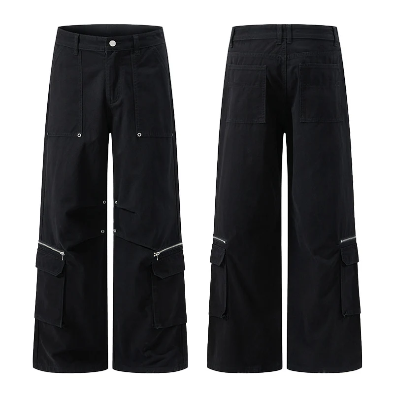 Damen Weite Cargo-Palazzo-Hose mit Reißverschluss- und Klappentaschen Drune