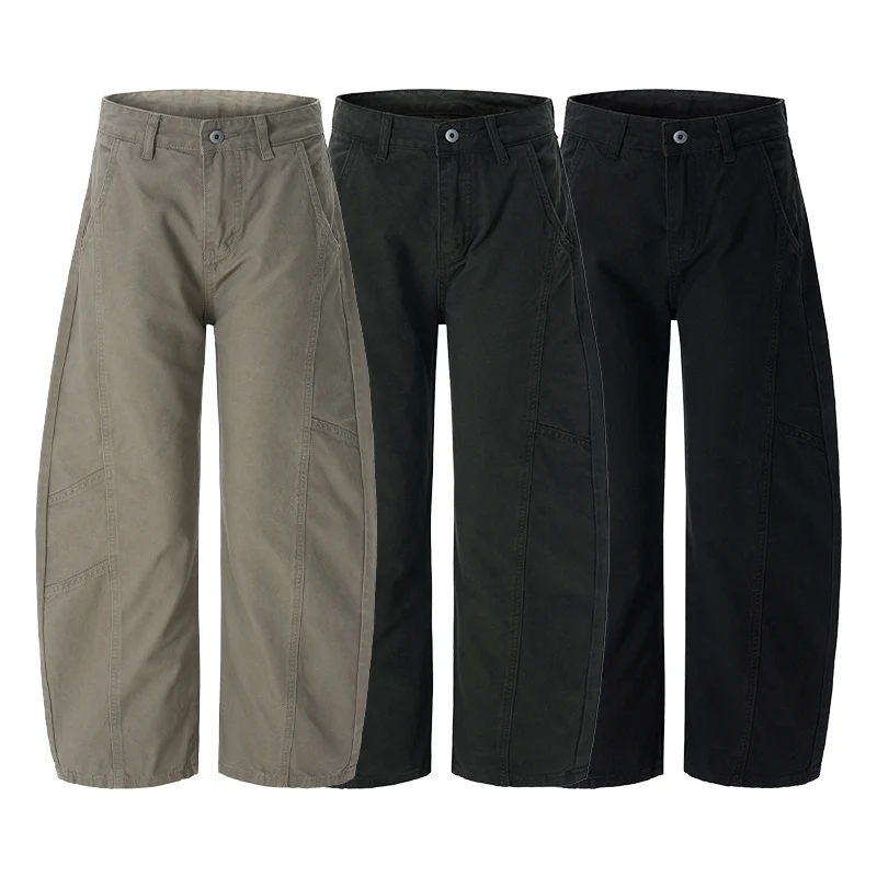 Damen weite Cargo-Hose mit hoher Taille und markanten Nahtdetails Drune