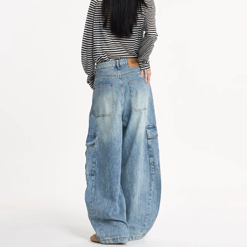 Damen Weite Cargo-Denim-Palazzohose im Baggy-Cut Drune
