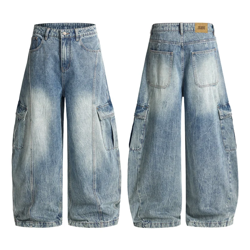 Damen Weite Cargo-Denim-Palazzohose im Baggy-Cut Drune