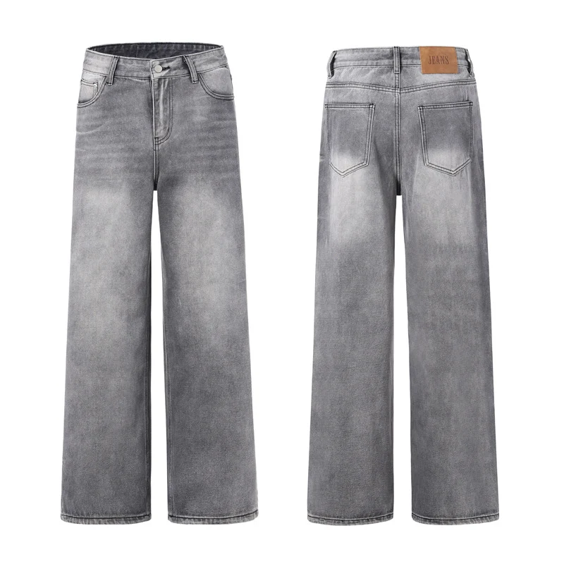 Damen Weitbeinige Stonewashed-Denim-Jeans mit tiefer Bundlinie und verlängertem Saum Drune