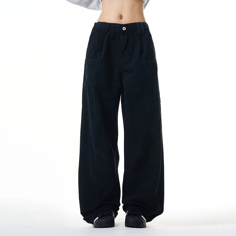 Damen Weit geschnittene Workwear-Hose im Baggy‑Stil mit großen aufgesetzten Fronttaschen Drune