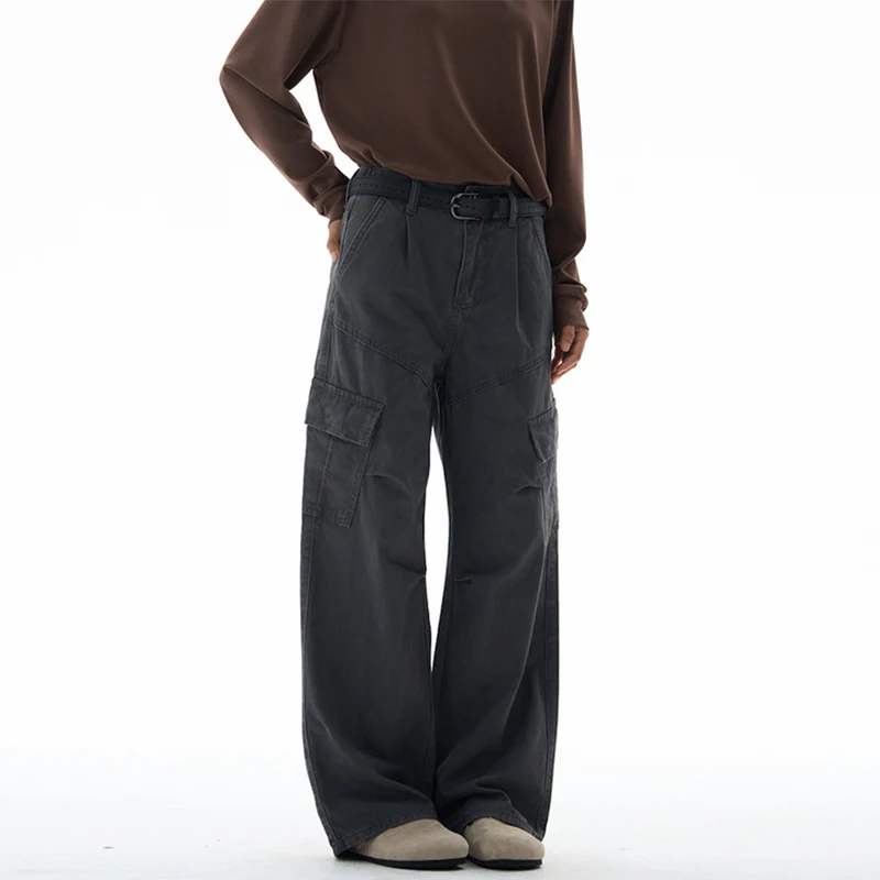 Damen Weit geschnittene Utility‑Cargohose im Palazzoschnitt mit hoher Taille und aufgesetzten Pattentaschen Drune