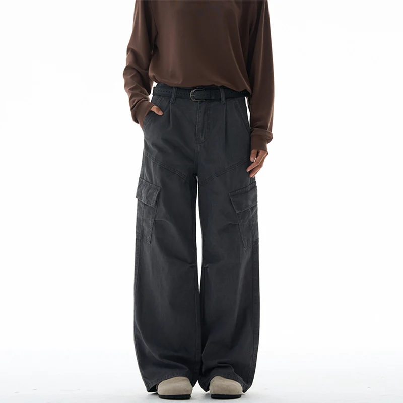 Damen Weit geschnittene Utility‑Cargohose im Palazzoschnitt mit hoher Taille und aufgesetzten Pattentaschen Drune