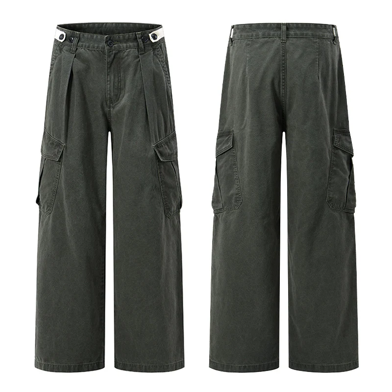 Damen Weit geschnittene Cargo-Palazzohose aus gebürstetem Baumwoll-Twill mit tiefem Schritt und aufgesetzten Klappentaschen Drune