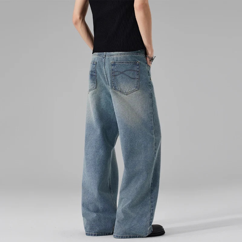 Damen Ultraweite Bodenlange Denim-Palazzohose mit skulpturaler Weite und soften Bleach-Akzenten Drune