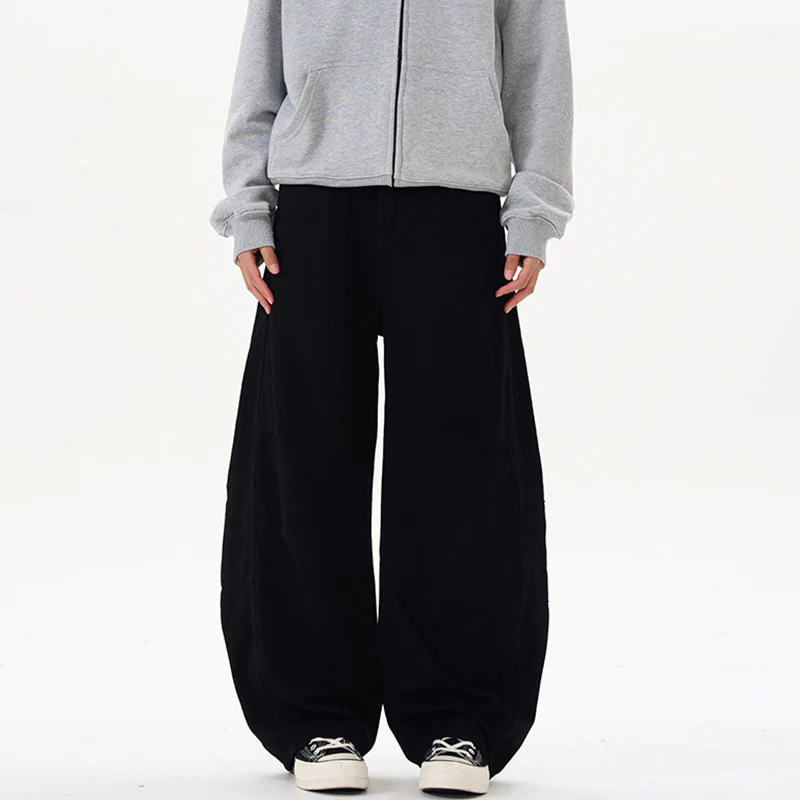 Damen Ultraweite Baumwoll-Canvas Palazzo-Hose mit elastischem Bund und Utility-Nähten Drune
