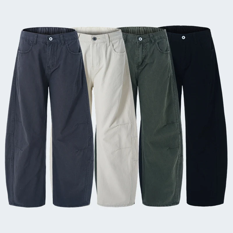 Damen Ultraweite Baumwoll-Canvas Palazzo-Hose mit elastischem Bund und Utility-Nähten Drune